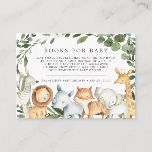 Safari Animals Books For Baby Baby Shower Card