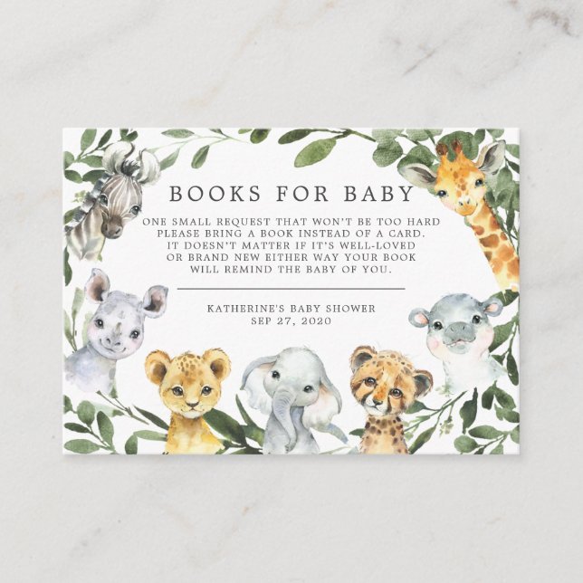 Safari Animals Books For Baby Baby Shower Card (Front)