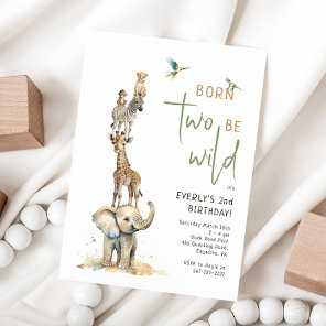 Safari Animals "Born Two Be Wild" Kids Birthday Invitation