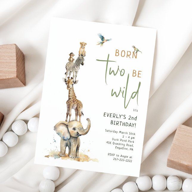 Safari Animals "Born Two Be Wild" Kids Birthday Invitation (Creator Uploaded)