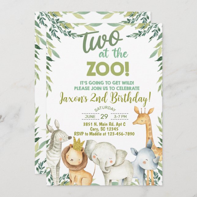 Safari animals boy 2nd birthday invitation. invitation (Front/Back)