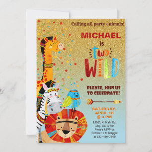 Safari animals boy 2nd second birthday invite. invitation