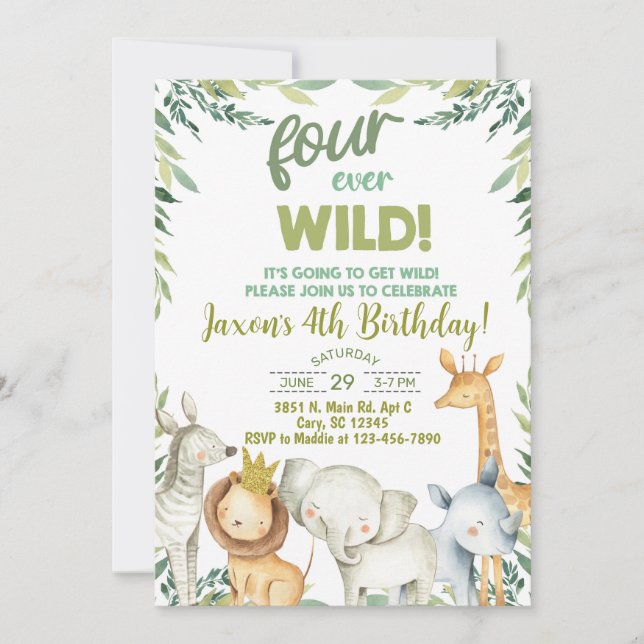 Safari animals boy 4th birthday invitation. invitation (Front)