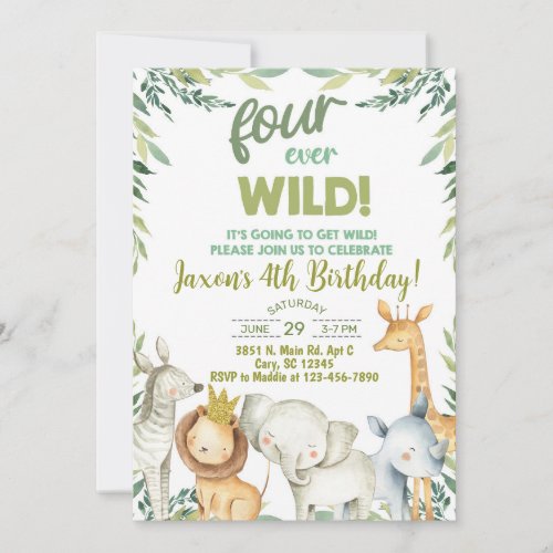 Safari animals boy 4th birthday invitation invitation
