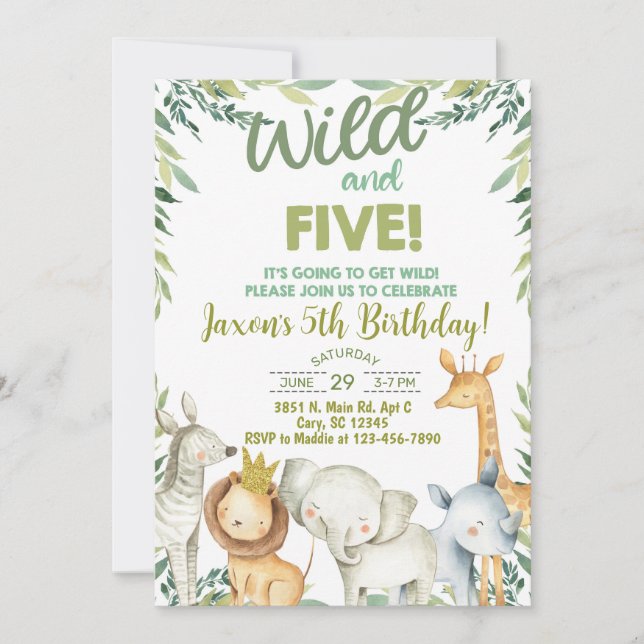 Safari animals boy 5th birthday invitation. invitation (Front)