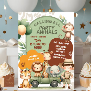 Safari Animals Boy Adventure Birthday Invitation