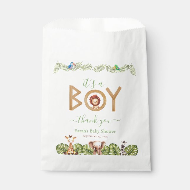 Safari Animals Boy Baby Shower Cute Lion Wood  Favor Bag (Front)