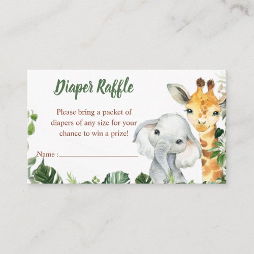 Safari Animals Boy Baby Shower Diaper Raffle Enclosure Card