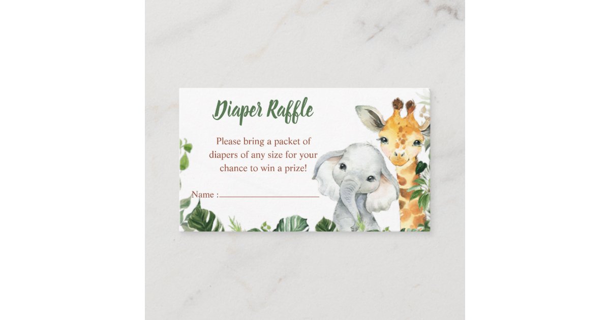 Safari Animals Boy Baby Shower Diaper Raffle Enclosure Card Zazzle