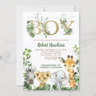 Safari Animals Boy Baby Shower Invitation