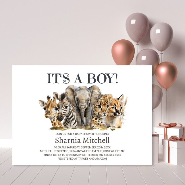 Safari Animals Boy Baby Shower Invitation (Creator Uploaded)