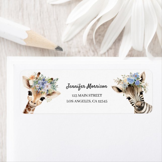 Safari Animals Boy Baby Shower Return Address Label (Insitu)