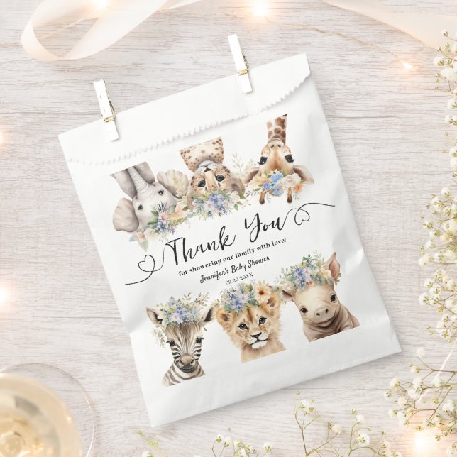 Safari Animals Boy Baby Shower Thank You Favor Bag (Clipped)