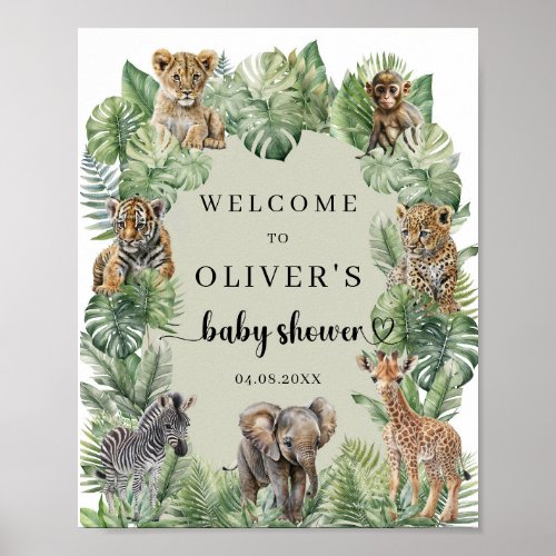 Safari Animals Boy Baby Shower welcome sign
