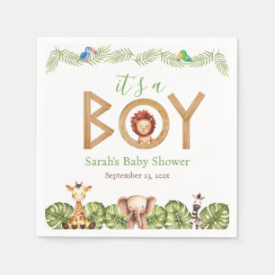 Safari Animals Boy Baby Shower Wood Jungle Leaves Napkins