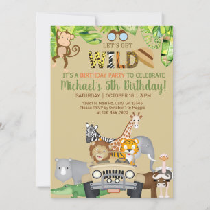 Safari animals boy birthday invite, any age. invit invitation