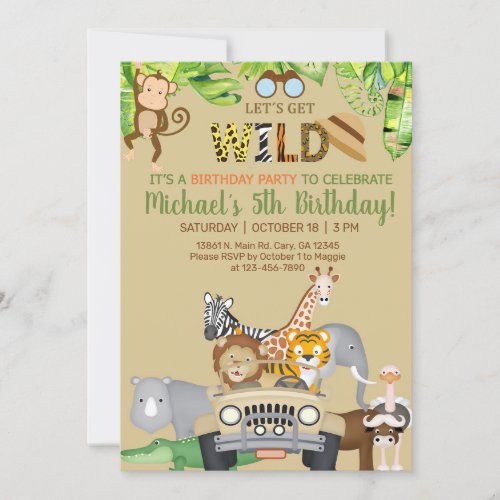 Safari animals boy birthday invite any age invit invitation