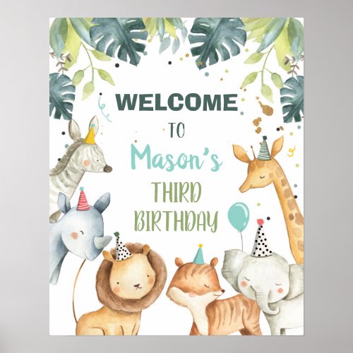 Safari Animals Boy Birthday Welcome Table Sign