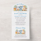 Safari Animals Boy Blue Baby Shower and Books All In One Invitation (Inside)
