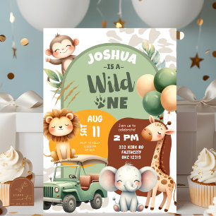 Safari Animals Boy Wild One First Birthday Invitation