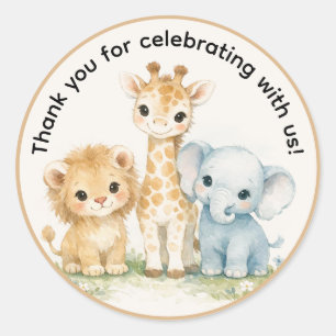Safari Animals Brown Blue Boho Thank You Classic Round Sticker