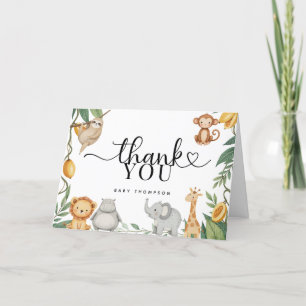 Safari Animals Calligraphy Baby Shower Letterpress Thank You Card
