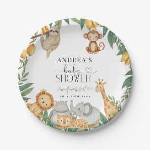 Safari Animals Calligraphy Baby Shower  Paper Plates