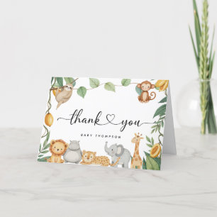 Safari Animals Calligraphy Baby Shower  Thank You Card