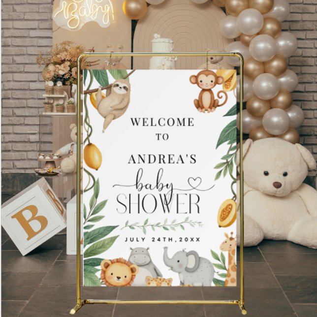 Safari Animals Calligraphy Baby Shower Welcome  Foam Board (Creator Uploaded)
