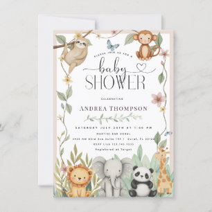 Safari Animals Calligraphy Boho Baby Shower Invita Invitation
