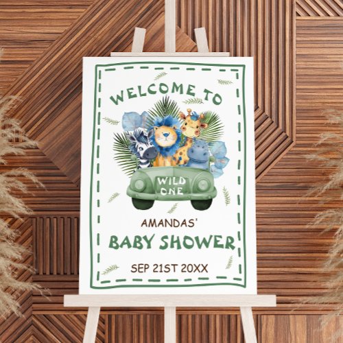 Safari animals car baby shower welcome sign