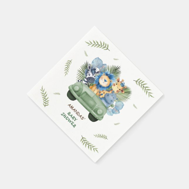 Safari Animals Car Boy Baby Shower Napkins (Corner)