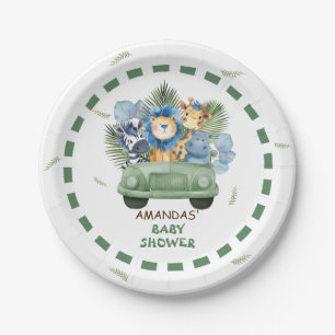 Safari Animals Car Boy Baby Shower Paper Plates