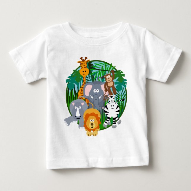 Safari Animals Cartoon Baby T-Shirt (Front)