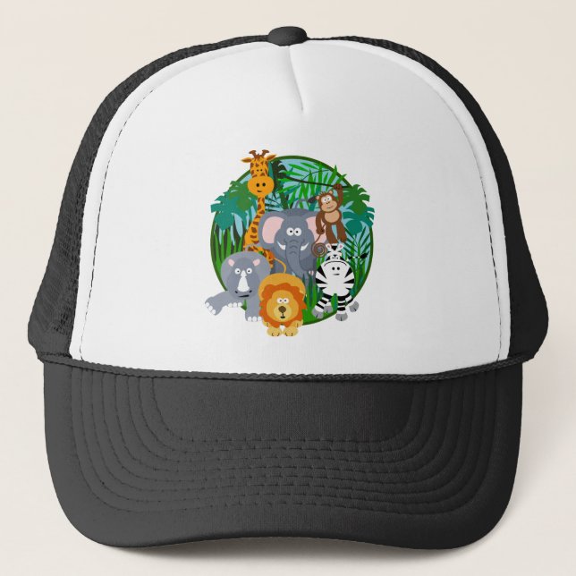 Safari Animals Cartoon Trucker Hat (Front)