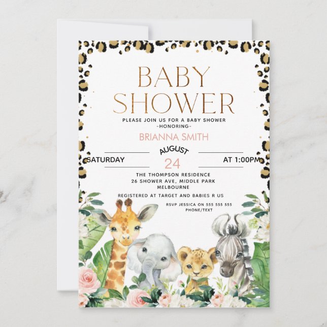 Safari Animals Cheetah Print  Baby Shower Invitation (Front)