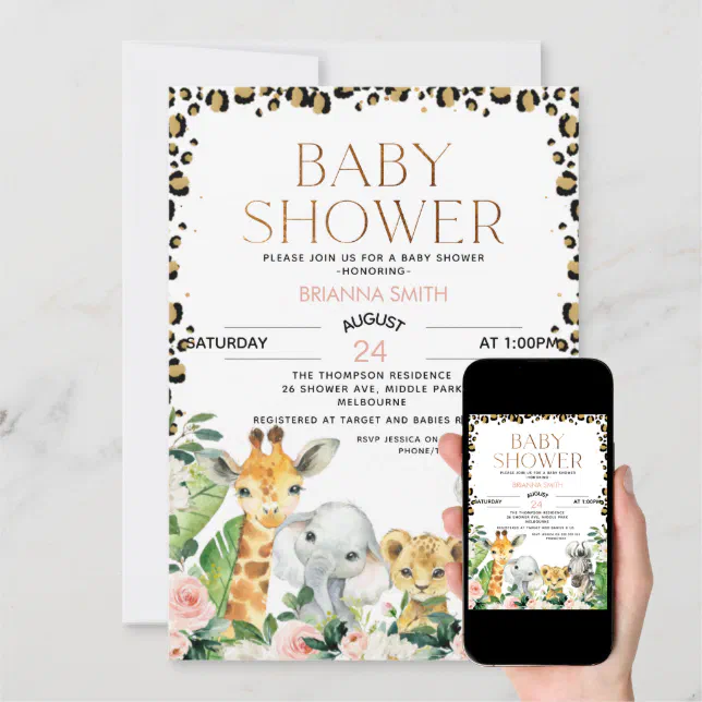 Safari Animals Cheetah Print Baby Shower Invitation Zazzle