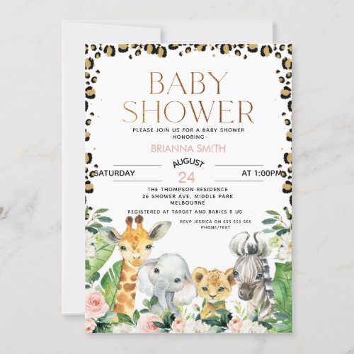 Safari Animals Cheetah Print  Baby Shower Invitation