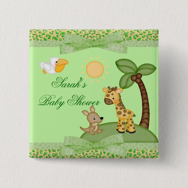 Safari Animals Cheetah Print Baby Shower Pinback Button (Front)