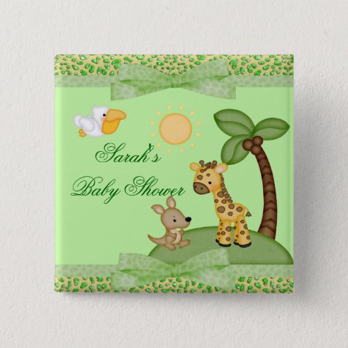 Safari Animals Cheetah Print Baby Shower Pinback Button