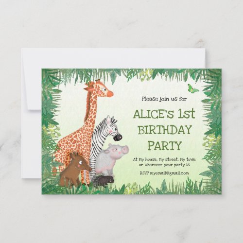 Safari animals childrens party invite small