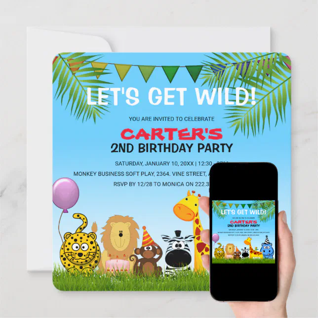 Safari Animals Colorful Kids Birthday Party Invitation | Zazzle