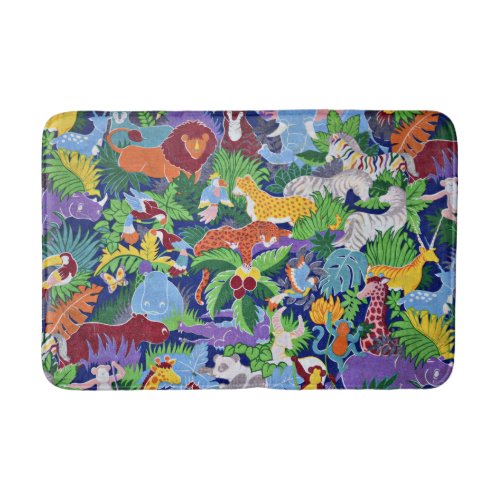 Safari animals colorful pattern bath mat