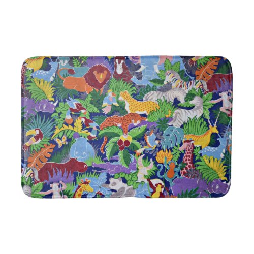 Safari animals colorful pattern bath mat