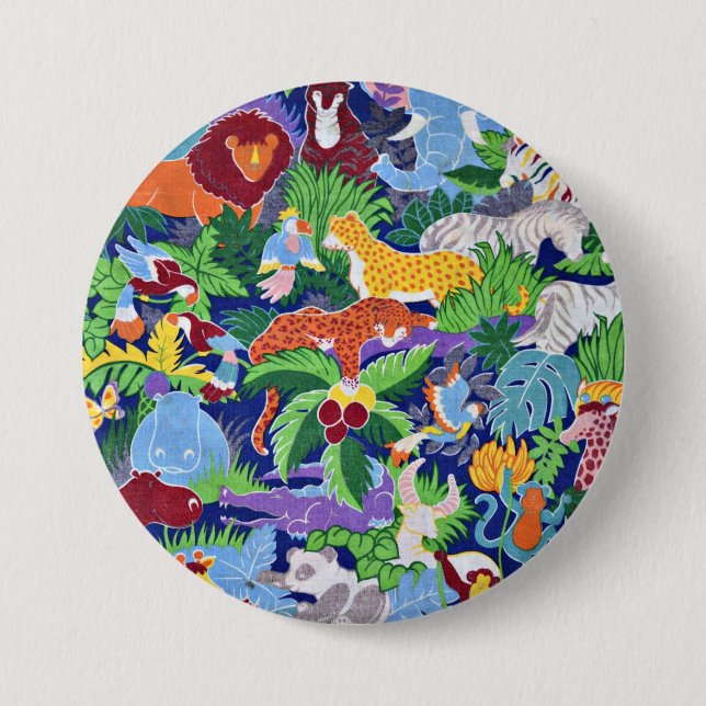 Safari Animals, colorful pattern, Button (Front)