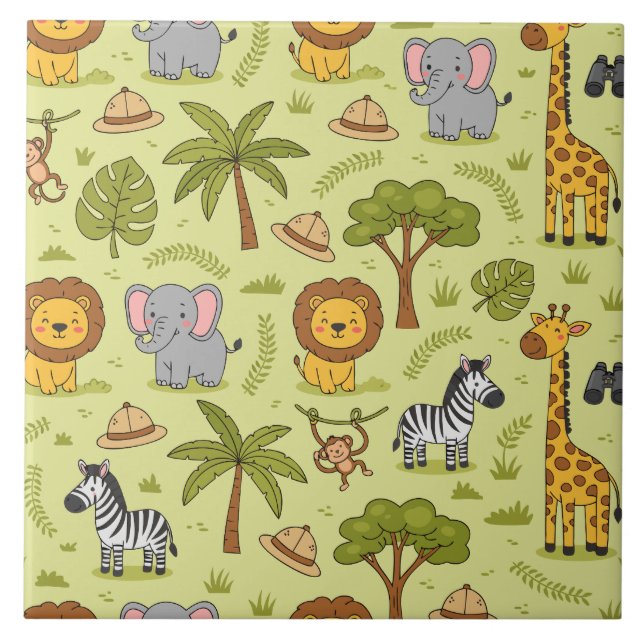Safari animals colorful pattern ceramic tile (Front)