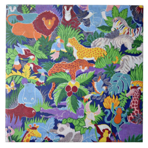 Safari animals colorful pattern ceramic tile