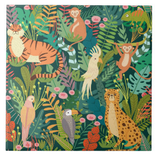 Safari animals colorful pattern ceramic tile