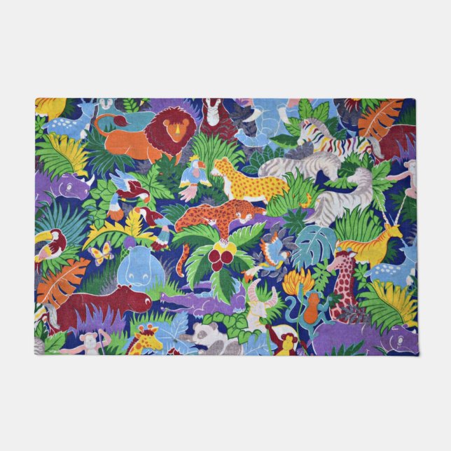Safari animals colorful pattern doormat (Front)