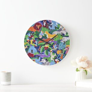 Safari Animals, colorful pattern, Large Clock